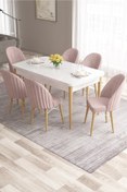 Resim Canisa Ves Serisi 80x132 Mdf Beyaz Doğal Ahşap Masa 6 Pembe Sandalye Mutfak Masası Takımı 