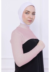 Resim Loggia Balıkçı Yaka Boyunluklu Kolluk - Likralı Kadın Body Tesettür Crop Bolero-pudra Pudra 