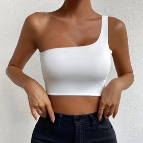 Resim Kadınlar için Seksi Omuz Üstü Artı Çift Katmanlı Sliky Fiber Kumaş Kırpma Üst - Günlük Seyahat ve Gece Kulübü için Zarif Düz Renkli Kısa Kolluksuz 