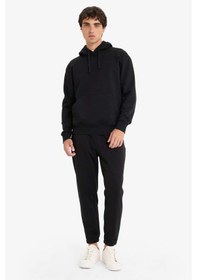 Resim Defacto - Regular Fit Beli Bağcıklı Cepli Paçası Lastikli Şardonlu Basic Düz Jogger Eşofman Altı E6326AX25AU Siyah 