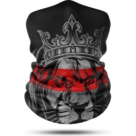 Resim Dair Aksesuar Aslan Desenli Siyah Motosiklet Boyunluk Bandana 