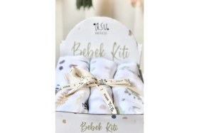 Resim PremiumPort Organik Bambu Pamuk Müslin 3'lü Set, Renkli ve Yumuşak Dokusu ile Keyifli Kullanım 