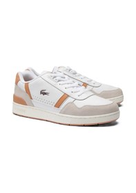 Resim Lacoste T-clip Leather Mens Sneaker Hakiki Deri Günlük Spor Ayakkabı Beyaz Beyaz 