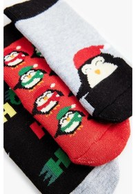 Resim Koton Erkek Bebek Yılbaşı Temalı Penguen Detaylı Pamuklu Havlu Çorap Seti Çok Renkli 