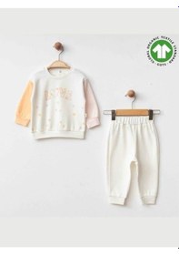 Resim Kız Bebek Kalp Desenli Love Yazılı Organik Eşofman Takım-15472 Çok Renkli 