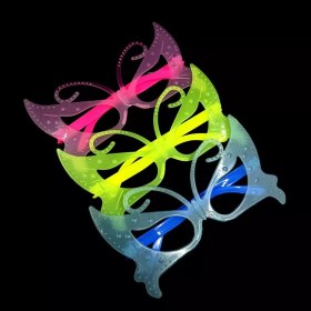 Resim Fosforlu Kelebek Model Glow Parti Gözlüğü Karanlıkta Yanan Gözlükler 12 Adet 