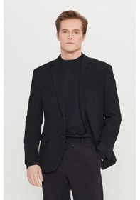 Resim Premıum Altınyıldız Erkek Sıyah Yünlü Regular Fit Normal Kesim Mono Yaka Kapak Cepli Blazer Ceket Siyah 