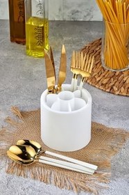 Resim 7 Bölmeli Beyaz Çatal Kaşık Organizeri Tezgah Üstü Çatal Kaşıklık, CC.098 