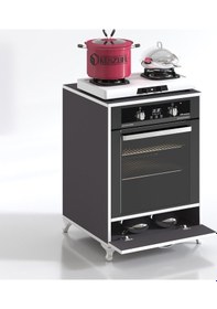 Resim Kenzlife Ankastre Modülü Kabini Krom Gri Fırın Ocak Dolabı Kapaklı Ayaklı Sabit Tabla 