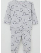 Resim Breeze Erkek Bebek Pijama Takımı Omuzdan Patlı Sevimli Dinozor Desenli 4 Ay-1 Yaş, Açık Gri Melanj Açık Gri Melanj 