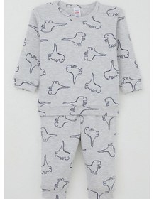 Resim Breeze Erkek Bebek Pijama Takımı Omuzdan Patlı Sevimli Dinozor Desenli 4 Ay-1 Yaş, Açık Gri Melanj Açık Gri Melanj 