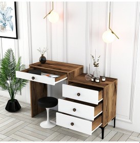Resim Lizbon Makyaj Masası - Ceviz / Beyaz 