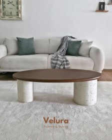 Resim Zag Orta Sehpa - Ceviz Tabla & Taş Desen Ayak Açık Gri 