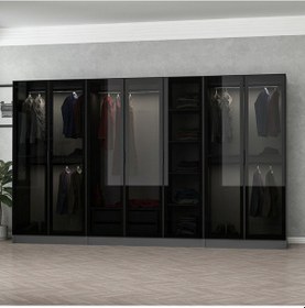 Resim Minar Kale 7 Cam Kapaklı 2 Çekmeceli Dolap - Antrasit/siyah 210cm Çok Renkli 