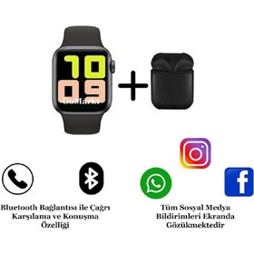 Resim GoMarkt Smart Watch 6 Series Ve I12 Bluetooth Kulaklık Tüm Telefonlarla Uyumlu Siyah Renk 