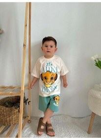 Resim Erkek Çocuk Looney Tunes Lion Bluey Desenli Pamuk Şortlu Takım Yeşil 