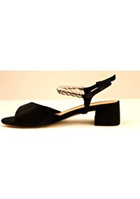 Resim Karnaval Siyah Deri Taş Detaylı Rahat Kalıp Kadın Topuklu Ayakkabı 