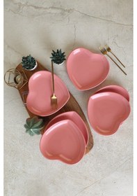 Resim Keramika Pembe Kalp Pasta Tabağı 20 Cm 6 Adet 550 Pembe 