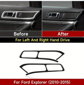 Resim Chuangyinshop A Left Drive 2 Adet Ford Explorer 2010 2015 Kapı Kolu İç Kapı Karbon Fiber Panel Sticker Dekoratif Aksesuar 