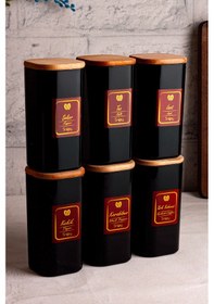 Resim Snippy Boxy Siyah - 6lı Ahşap Vakumlu Kapaklı Etiketli Baharatlık 