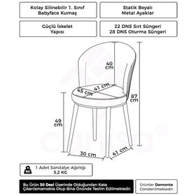 Resim Canisa Risa Serisi 4 Adet Siyah Mutfak Sandalyesi Beyaz Metal Ayak 1.sınıf Babyface Kumaş Siyah Sandalye Ayaklar Beyaz 