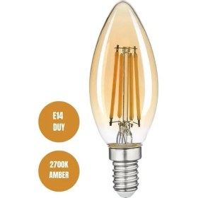 Resim Rustik LED Ampül C35 2700K Amber Işık 220V 4W E14 3 Adet 