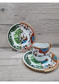 Resim Konyax Türk Kahve Seti 6 Kişilik Çift Desenli Hybrıd6 Çok Renkli 