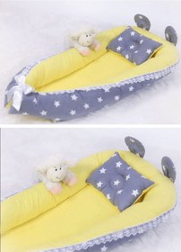 Resim Yatak Ve Ortopedik Yastik Gri Yildiz Ve Sari Gupurlu 