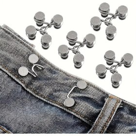 Resim 12 Parça Ayarlanabilir Kot Düğme Seti, Dikişsiz Metal Bel Klipsi, Hızlı Düğme Tasarımı, Slim Fit, Çok Yönlü Gümüş Gri Kadın Pantolonu ve Daha Fazlası İçin Jean Aksesuarları 