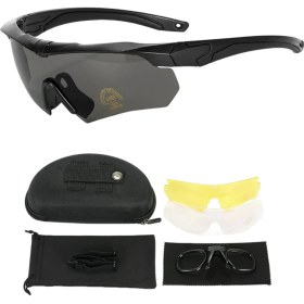 Resim Yunboo Outdoor Sporlar İçin Polarize Güvenlik Gözlüğü - Uv400 Koruma, Rüzgar Ve Kum Dayanıklı - Siyah Kare, Gri/sarı/şeffaf Değiştirilebilir Lensler Seti Siyah - Gri 