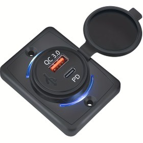 Resim QC3.0+PD Araba USB Port Şarj Cihazı 12V/24V USB Soket Şarj Cihazı LED Işık Araba Şarj Cihazı Soket Adaptörü Araba Şarj Paneli Araba, Deniz Teknesi, Karavan, Otobüs için 