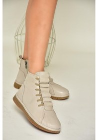 Resim Fox Shoes T555366203 Vizon Hakiki Deri Comfort Ortopedik Taban Kadın Bot Vizon 