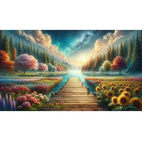 Resim Venspor Gün Batımı Göl Manzaralı Çiçek Bahçesi Temalı Renkli ve Huzur Verici Dekoratif Arkaplan 200 x 150 cm Fon Duvar Örtüsü 