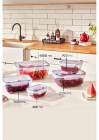 Resim Dikdörtgen 5 Parça Contalı Vakumlu Sızdırmaz Hava Almaz Saklama Kabı Seti 4000/2300/1400/900/400 Ml Şeffaf 