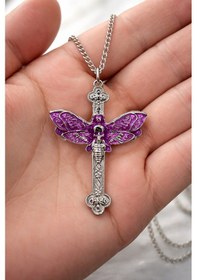 Resim Mor Butterfly Kuru Kafa Detaylı Gotik Kolye Unisex Metal Zincir Çok renkli 