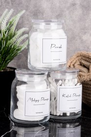 Resim DNS HOME 3'lü Cam Pamuk Seti Kulak Pamuğu Makyaj Pamuğu Ve Pamuk Organize Seti Saklama Kabı Banyo Seti 