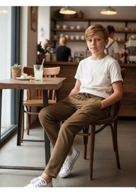 Resim Zekids Erkek Çocuk Esnek Kumaş Beli Lastikli Pantolon-16399 Bej 