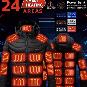 Resim 24 Isı Bölgesine Sahip, Çıkarılabilir Kapüşonlu, 4 Düğme Kontrolü, Makinede Yıkanabilir Polyester, Kayak, Yürüyüş, Kamp ve Kış Sporları İçin Uygun, Hararetli Hava Koşulları İçin Tasarlanmış, Modern Kaban, Hava Koşullarına Dayanıklı Malzeme 