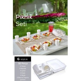 Resim Mithra Life 6 Kişilik Çantalı Beyaz Çatal Bıçak Kaşık ve Tabak Piknik Seti MIT1232 