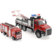 Resim Die Cast Çek Bırak Vinçli Kurtarıcı ve Söndürücü Itfaiye Aracı 