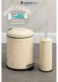 Resim Vintage Dörtlü Siyah Banyo Seti Çöp Kovası Tuvalet Fırçası Diş Fırçalık Sıvı Sabunluk Metal Krem 