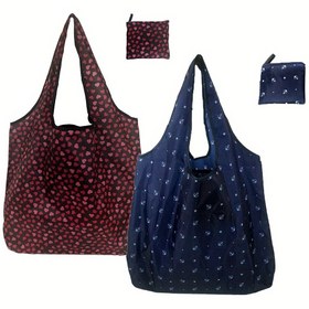 Resim 2'li Set Yeniden Kullanılabilir Alışveriş Torbası - 45.97x34.8x7.87 cm Polyester Market Çantaları, Katlanabilir, Su Geçirmez, Yıkanabilir, 22.68 KG Kapasite, Bonus Torba ile Karışık Renk Seti. 