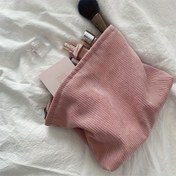 Resim Moda ve hafif korduroy makyaj çantası, fermuarlı taşınabilir güvenli tuvalet düzenleyicisi, minimalist seyahat çantası, günlük depolama için uygun, hem erkekler hem de kadınlar için uygun 