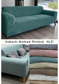 Resim StarMall Jakarlı Çubuk Desen Koltuk Örtüsü Koltuk Kılıfı Lastikli Esnek Yıkanabilir 3Lü Bir Adet Mint Yeşil 