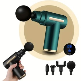 Resim 4’ü 1 Arada Şarj Edilebilir Taşınabilir Mini Masaj Tabancası, LED Ekran, Çok Renk Seçeneği ve 4 Aksesuar | USB Şarj | Lityum Pil Teknolojisi, Babalar Günü, Şükran Günü, Noel Gibi Özel Günler İçin İdeal Hediye 