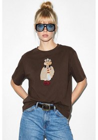 Resim Shade Kadın Köpek Nakışlı Taş İşlemeli Relaxed Fit Pamuk T-shirt 1077 60286067 - Acı Kahve Acı Kahverengi L 