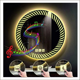 Resim Dnr-Mirror60 Cm Günışığı Ledli Tasarım Kumlamalı Dokunmatik Bluetoothlu Buğu Önleyicili Makyaj Banyo Aynası 
