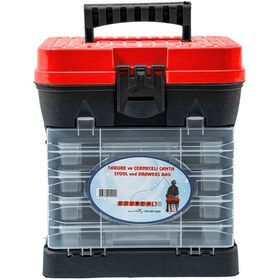 Resim Tabureli Balıkçı Takım Çantası - 4 Çekmeceli - Kırmızı Çok Renkli 