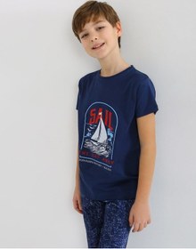 Resim Vitmo Erkek Çocuk Kısa Kollu %100 Pamuklu Pijama Takımı Sail Lacivert 