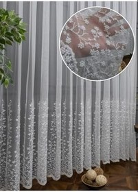 Resim Farbateks Dikim Feray Işlemeli Geniş Desen Etek 3Kat Pileli Tül Perde,Beyaz 300 X 260 